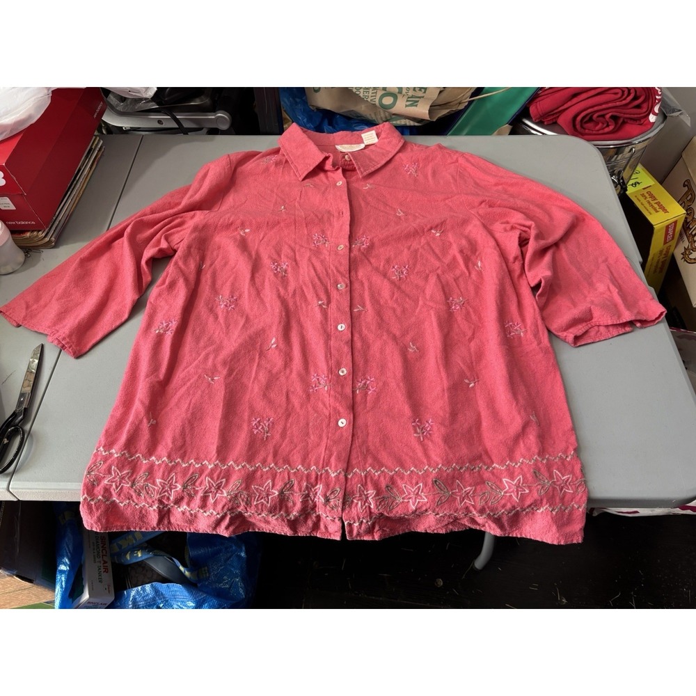 Roaman's Shirt Women's Pink 100% Silk Shacket Vintage Grandmacore